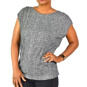 Rag and Bone Top Black Knot Low Back Tee Ribbed Monochromatic Knit Size Medium